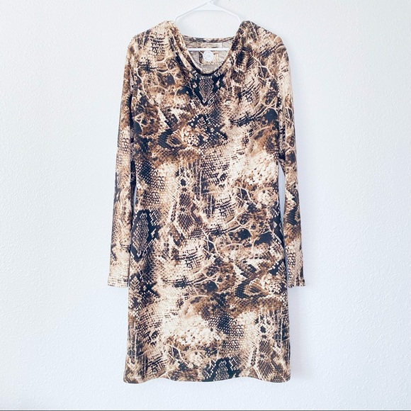 Double D Ranch Dresses & Skirts - Double D Ranch XS Snake Print Sequin Beaded Drape Neck Tunic Long Sleeve Dress